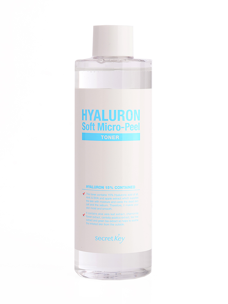 Тоник корея. Тонер гиалуроновый Hyaluron Soft Micro-Peel Toner 500мл. Тоник Secret Key Hyaluron для лица. Secret Key Hyaluron Soft Micro-Peel Toner. Тонер секрет Кей гиалуроновый.